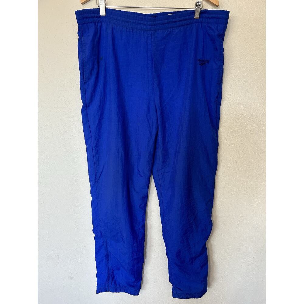 VINTAGE Reebok Track Pants Mens Medium Blue Lined Nylon Y2K Baggy 90s Joggers